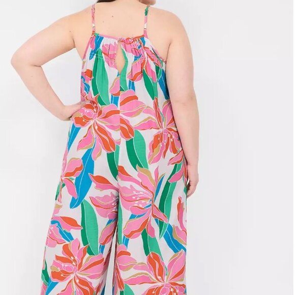 Lane Bryant Tropical Wide Leg  Floral Print Plus Size Jumpsuit With Spaghetti St - Picture 2 of 8